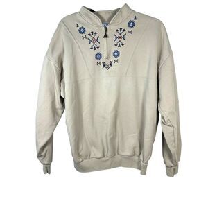 Art Unlimited Vintage Aztec Mayan First Nations Embroidered Zip Sweater Large